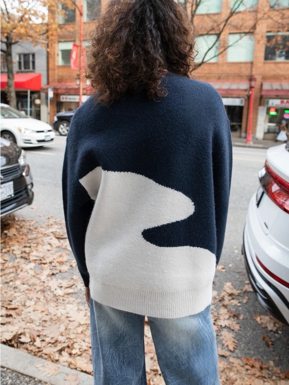 Oversized Intarsia Knit Sweater OAK + FORT Two-Tone - Picture 8 of 8